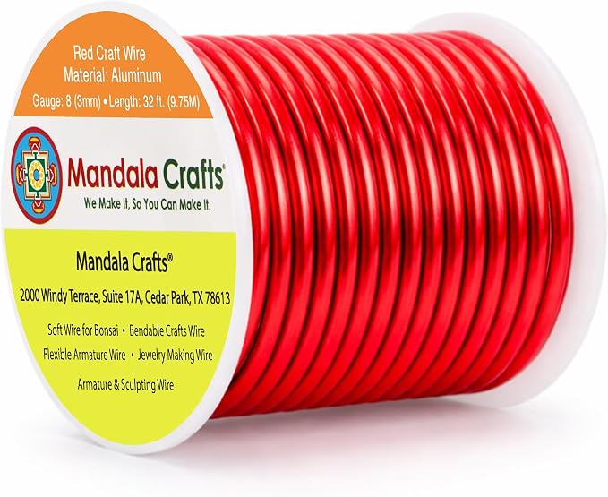 Mandala Crafts 8 Gauge Red Anodized Aluminum Craft Wire, 32 FT | Colored by MandalaCrafts