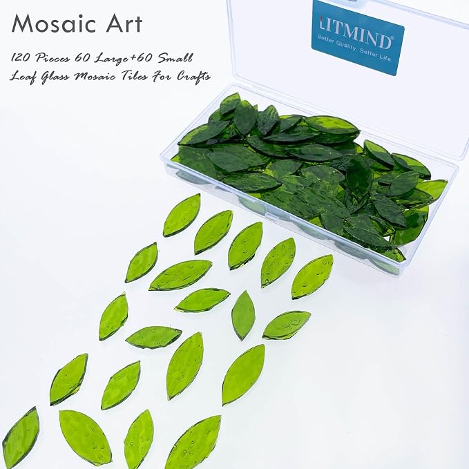 LITMIND 120 Pieces Olive Green Textured Transparent Mosaic Glass Petals & - Image 2