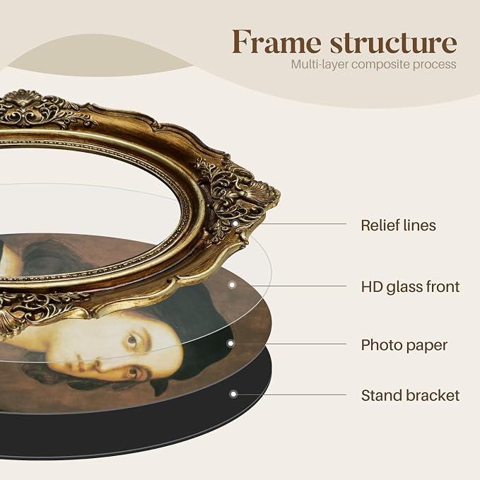 Cuspin 5x7 Picture Frame Gold Oval Frames, Vintage Bronze Hand-Crafted Resin - Image 6