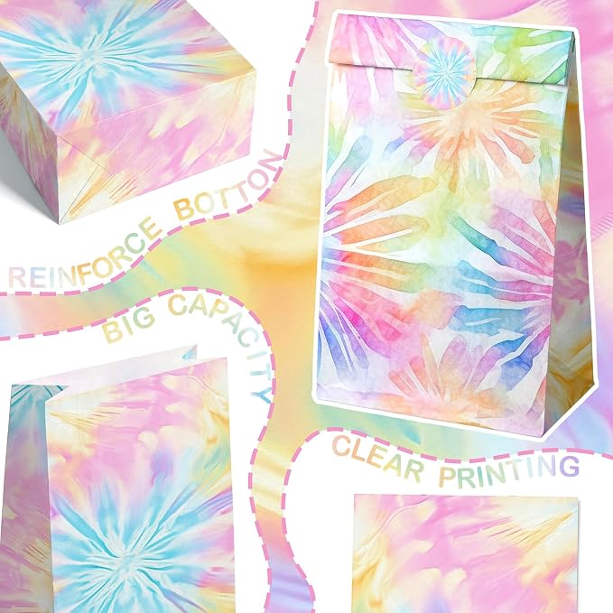 Tie Dye Party Favor Bags – 24 Pcs Pastel Gift Bags - Image 5