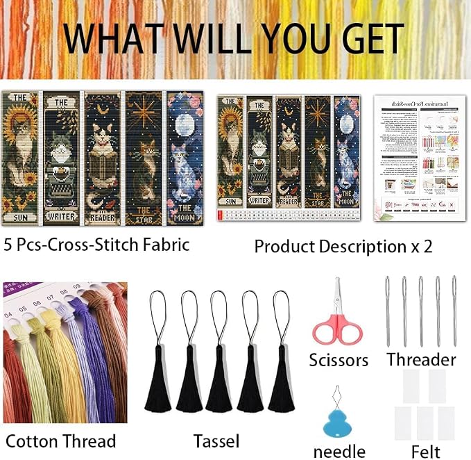 NEGEKFKX 5 Pcs Tarot Cross Stitch Bookmark Kit - Image 2