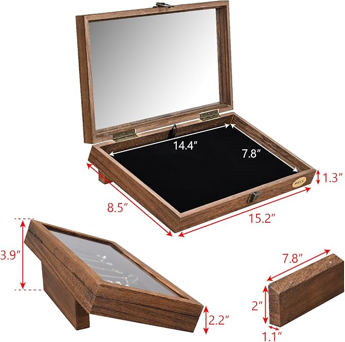 MOOCA Tempered-Glass Top Wooden Jewelry Display Case - Image 2