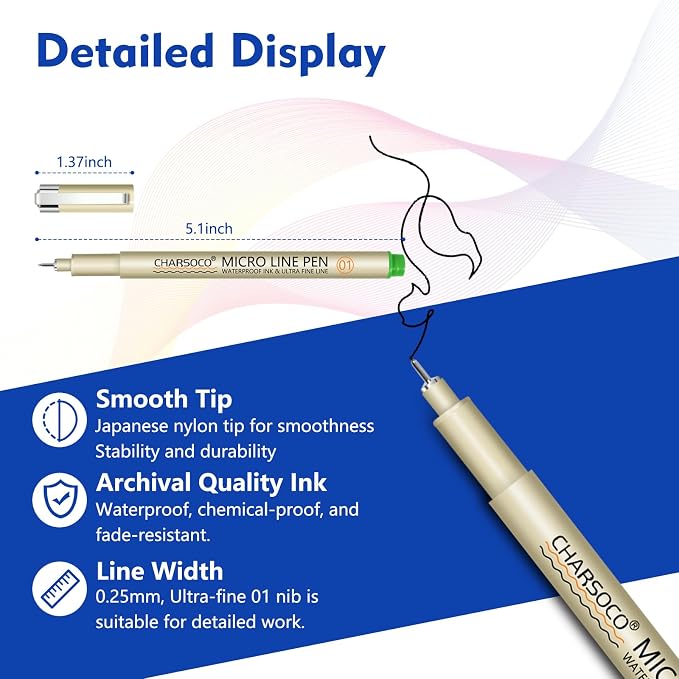 01 Micro Pen, Waterproof Archival Ink, 0.25mm Fineliner Ink Pens - Image 2