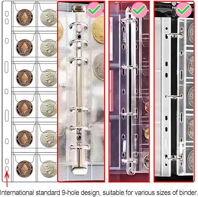 42-Pocket Coin Pages for Collectors, Standard 9-Hole Coin Collection Pages fit - Image 3