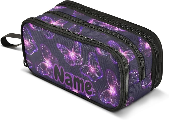 Custom Butterflies Purple Neon Pencil Case Box Boys Girls Personalized Name by BOENLE-WELCOMEYOURCOMING