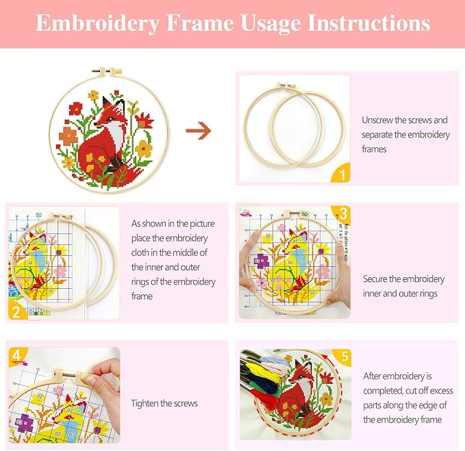 Zhenqing 4 Pack Woodland Animal Stamped Cross Stitch Kit, 11CT Printed Fox - Image 8