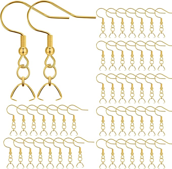 Earring Hooks 50 PCS/25 Pairs, Stainless Steel Golden Ear Wires Fish Hooks - Image 7