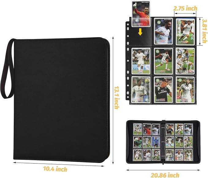 GERMUN 3 Ring 9 Pocket Zipper Card Binder, 720 Double Sided Standard PU Trading - Image 2