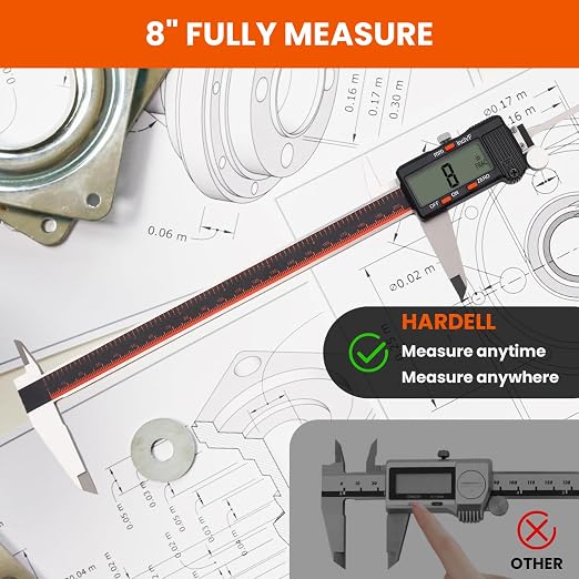HARDELL 8 Inch Digital Calipers Stainless Steel Measuring Tool - Image 3