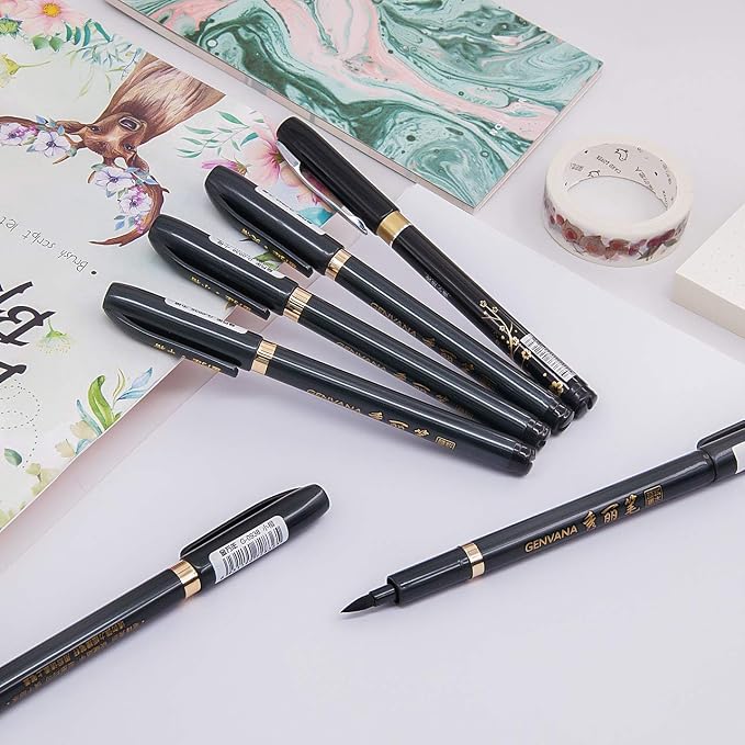 Hand Lettering Pens, Refillable Calligraphy Pens Brush Marker Pens Set Black - Image 5