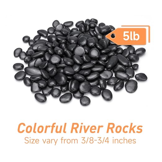 Pulovin 5 lbs Black Pebbles for Indoor Plants, 3/8" Plant Rocks for Pots Indoor - Image 2