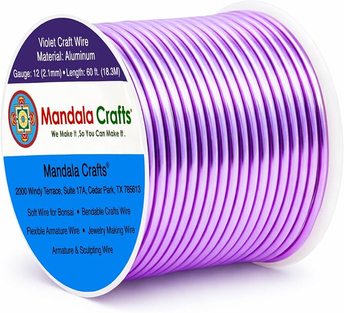 Mandala Crafts 12 Gauge Violet Anodized Aluminum Craft Wire, 60 FT | Colored by MandalaCrafts