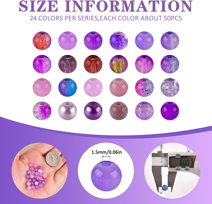 XSEINO About 1200PCS 6mm Glass Beads Bracelet Making Kit, 24 Assorted Violet - Image 2