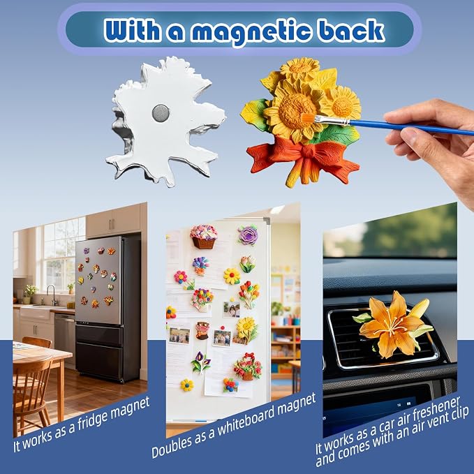 15 Pcs Plaster Painting Kit, Flower Magnet Craft Kit - Image 2