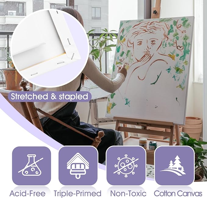 ESRICH Stretched Canvas for Painting 24x36 Inch, 2 Pack Large Canvas for - Image 4