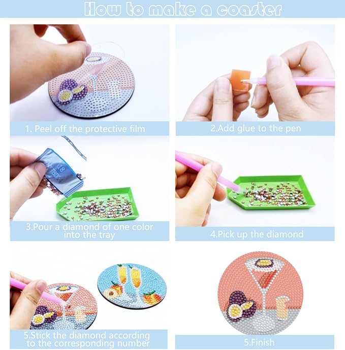 Bulerrylulu 12 Pcs Cocktail Diamond Painting Coasters Kits - Image 7