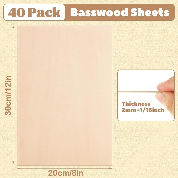 MIVIDE 40 Pack Basswood Sheets, 2mm Basswood - Image 2