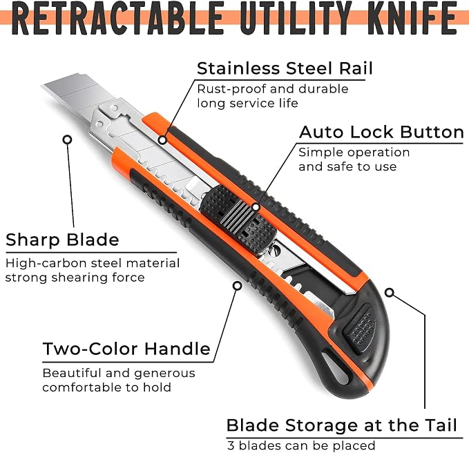 3-Pack Box Cutter Utility Knife | Ultra Sharp Blade - Image 6
