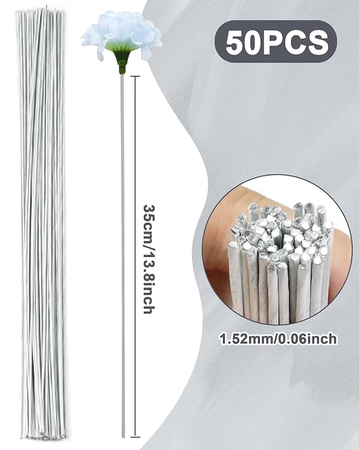 50 PCS FIVEIZERO 16 Gauge White Floral Wire Stems - Image 2