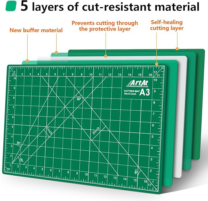 ArtAt Self Healing Cutting Mat: 【5 Pack Cutting Mat 12″x 18″】 Green Double - Image 4