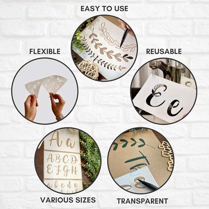 Boutique Calligraphy Stencil Template Kit | 45 Reusable Pieces | Lettering Upper - Image 3