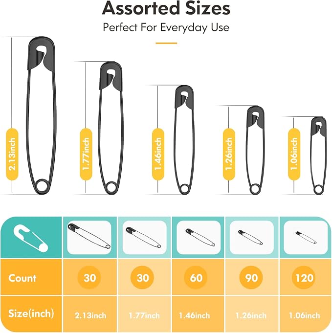 Safety Pins Assorted, 340 Pack Small & Large Heavy Duty Safety Pins - Image 2
