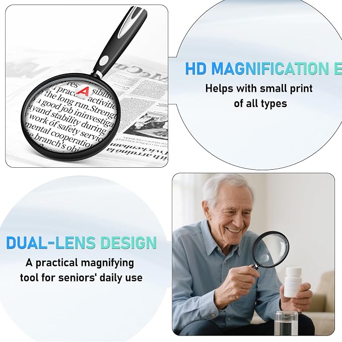 10X 30X Magnifying Glass for Reading, Handheld Magnifier for Reading, 90mm - Image 4