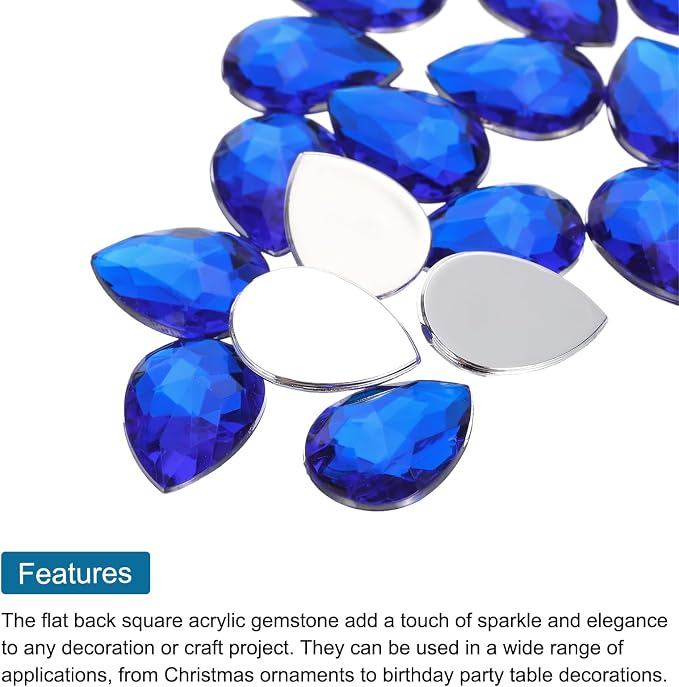 MECCANIXITY 50PCS Flat Back Acrylic Teardrop Gems 18x25mm Artificial Rhinestones - Image 4