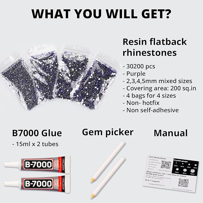 30200Pcs Purple Rhinestones for Bedazzling, 5mm Flatback Gems Bedazzled Kit - Image 2