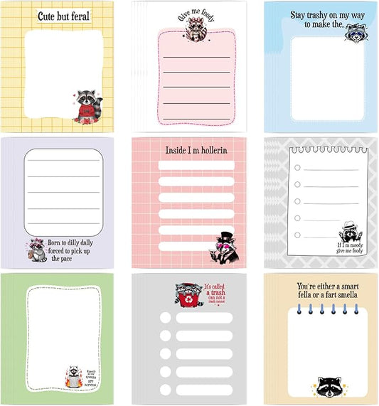 Funny Raccoon Sticky Notes Gifts, 9 Pack Raccoon Notepads 3x4 Inches, Work Gag by Lovarywow