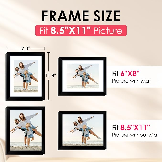 FIXSMITH 8.5x11 Picture Frame, Display Pictures 6x8 - Image 2