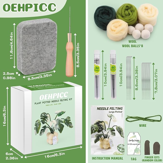 OEHPICC Needle Felting Kit for Beginners, Monstera Potted Plant Felt Kit | Wool - Image 2