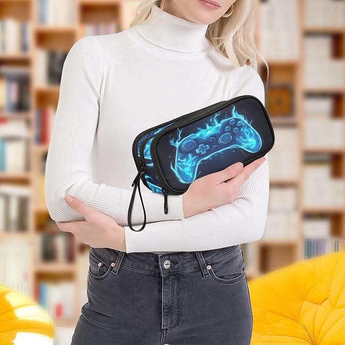 Joystick Gamepad Blue Flame Pencil Case Box Boys Girls Large Pencil Pouch - Image 6