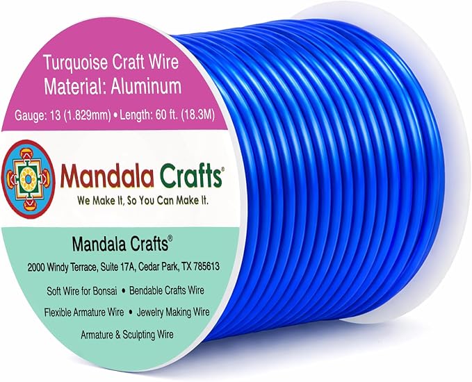 Mandala Crafts 13 Gauge True Blue Anodized Aluminum Craft Wire, 60 FT | Colored by MandalaCrafts