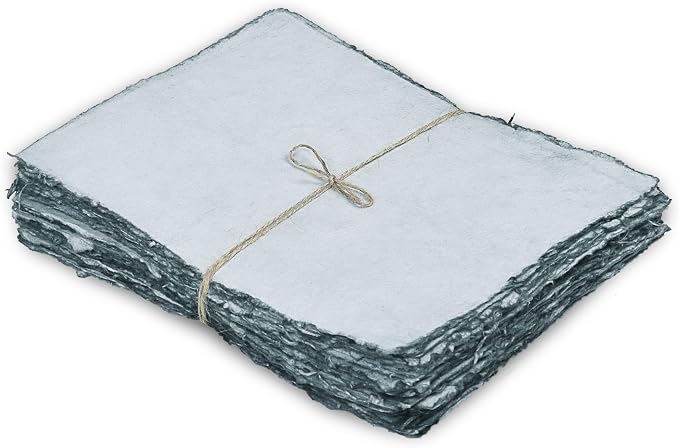 LEATHER VILLAGE Grey Deckled Edge Handmade Watercolor Paper 7.5x11.5 | 50 by LeatherVillage