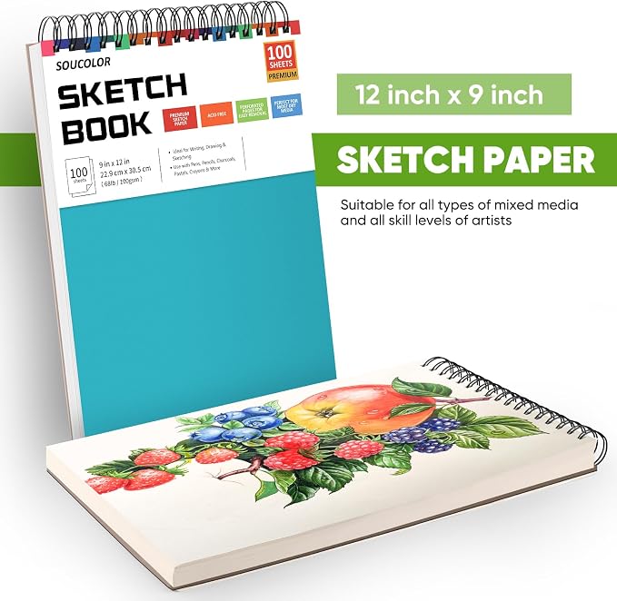 Soucolor Sketchbook 9x12, 100 Sheets Drawing Pad, Art Sketch Book - Image 7