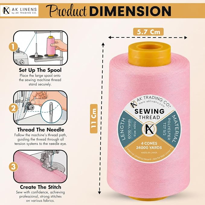 AK Trading 4-Pack Pink All Purpose Sewing Thread Cones of High Tensile - Image 2