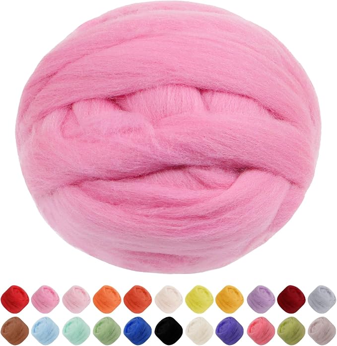JeogYong Needle Felting Wool, 17.64oz Wool Roving Chunky Wool Yarn, Peach Pink by JeogYong