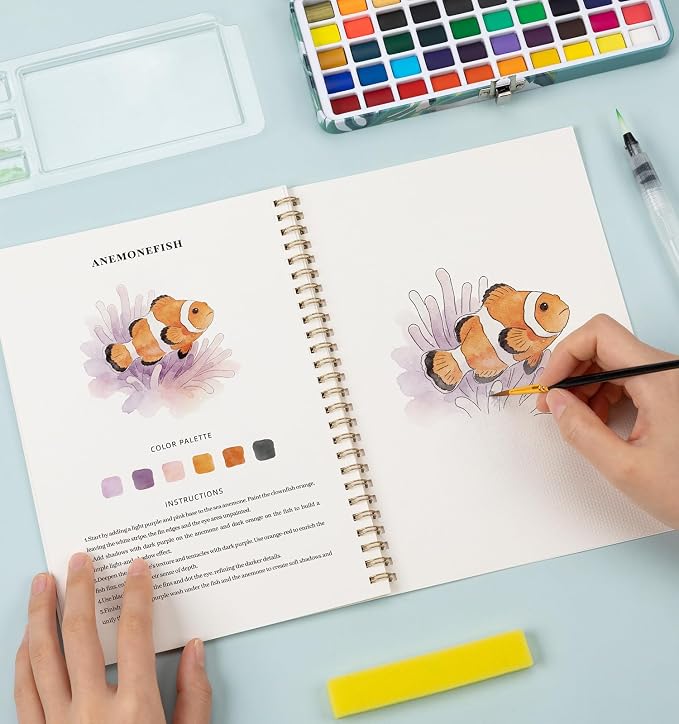Watercolor Workbook Seaside, Water Coloring Book, 12 Different Patterns of - Image 7