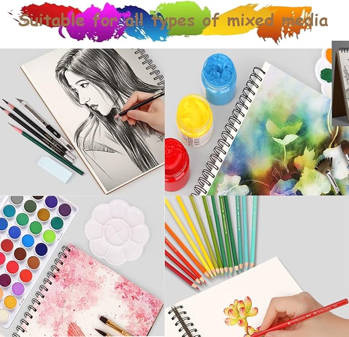 Mixed Media Sketch Pad, 5.5" x 8.5" Spiral Bound, 90 Sheets, Durable Acid Free - Image 6