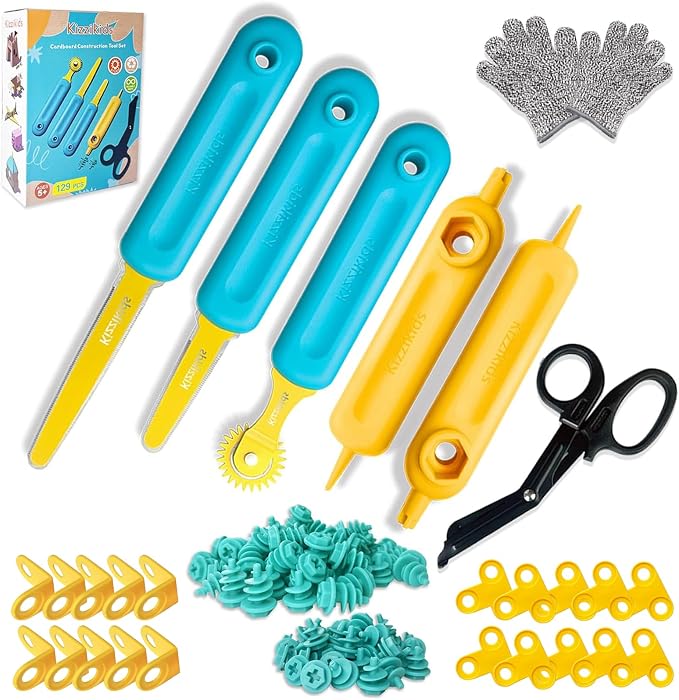 Kizzikids Cardboard Tools for Kids, Safe Cutter STEM Construction Kit | 149 PCS by CardboardConstructionToolsforKids