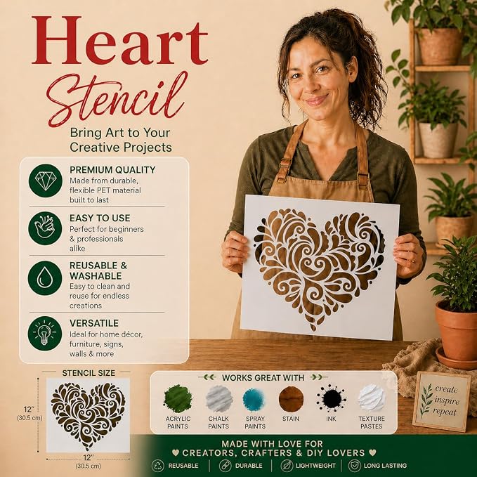 Large 12x12 Inch Mandala Heart Stencil - Image 3