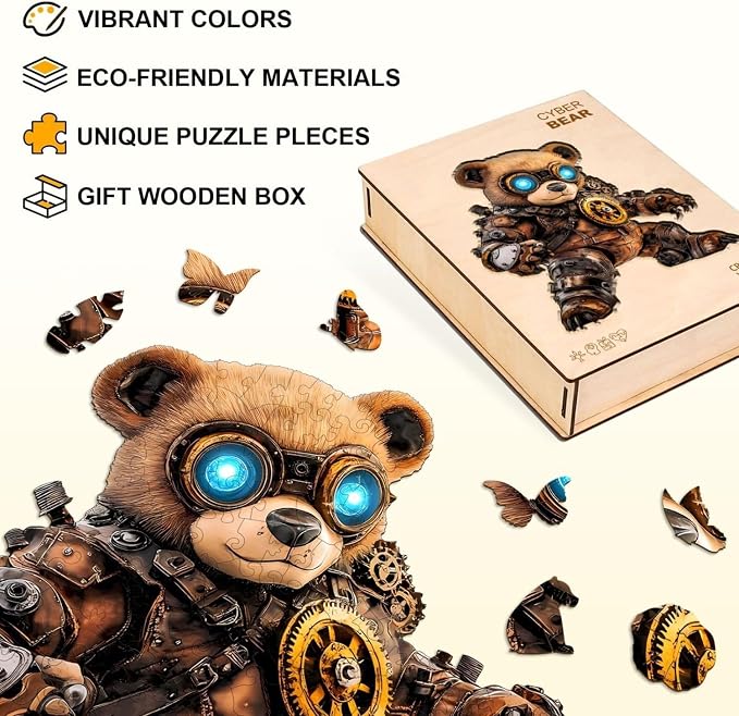 Cyber Bear Puzzles Adults Gifts Wooden 195 Pieces 13.4 * 11.5in - Image 2