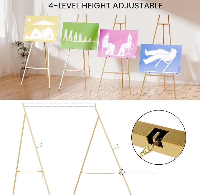 Gold Easel Stand for Sign, Heavy Duty Easel, 4-Tier Adjustable Art Easel for - Image 5