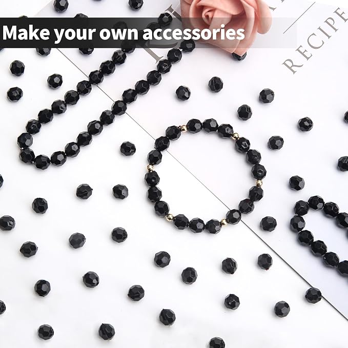 BONNY BOXX 1000pcs 6mm Acrylic Faceted Round Crystal Beads Solid Black Loose - Image 4