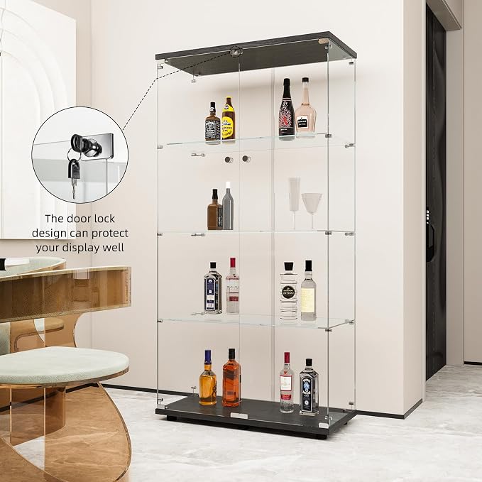 FLYMUHJIA Glass Display Cabinet Kitchen Pantry Storage Cabinet Corner Bar - Image 7