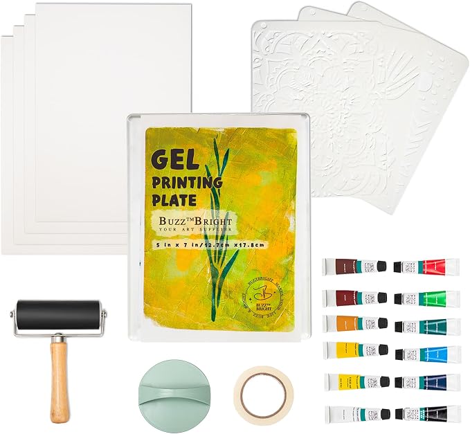 BuzzBright Gel Printing Plate kit, Complete Printmaking Set by BuzzBright