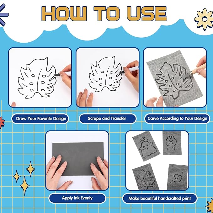 MotiMind 24 Pcs 4 x 6 x 0.12 Inch Gray Linoleum Block Rubber Stamp Carving - Image 4