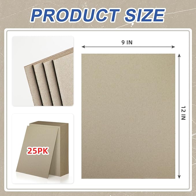 25 Sheets 9 x 12 Inch Book Board Thick Grey Chipboard Sheets 2 mm 80 PT - Image 2