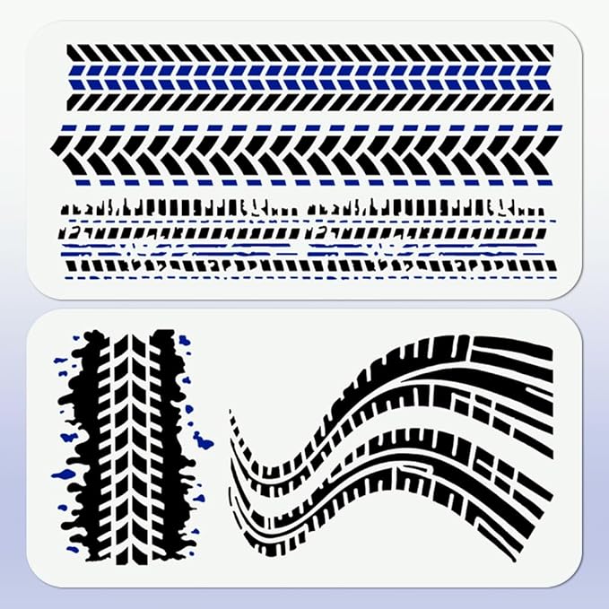 2Pcs Car Tire Tracks Stencils for Painting, 11.8"x5.9" Splice Texture Stencil by Doodlream